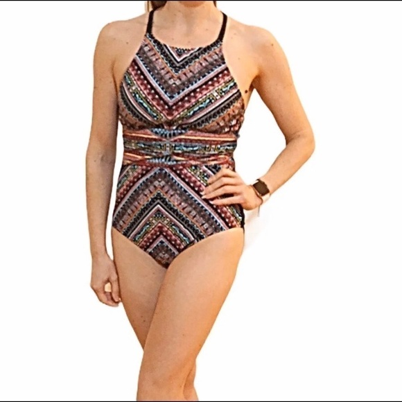 𝅺MOSSIMO multicolor strappy 1-piece Swimsuit - Picture 1 of 8